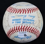 1985-94 Hall of Famers & Stars Multi Signed OAL Brown Baseball w/ 27 Signatures Including Curt Flood, Lou Brock, Mickey Lolich, Wilbur Wood & More (JSA) **361**