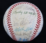1985-94 Hall of Famers & Stars Multi Signed OAL Brown Baseball w/ 27 Signatures Including Curt Flood, Lou Brock, Mickey Lolich, Wilbur Wood & More (JSA) **361**