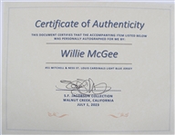 1982 Willie McGee St. Louis Cardinals Autographed Mitchell and Ness Throwback Jersery (Jacobson) (419)