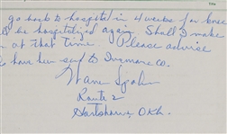 1969 Warren Spahn Milwaukee Braves Signed MLB Players Benefit Plan Form (JSA)