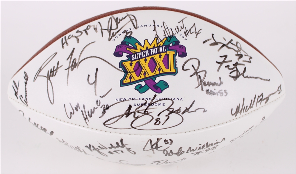 1996 Super Bowl XXXI Champions Green Bay Packers Team Signed ONFL Tagliabue SBXXXI Autograph Panel Football w/ 30 Signatures Including Brett Favre, Robert Brooks, William Henderson & More (JSA)