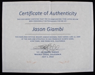 2009 Jason Giambi Oakland Athletics Signed OML Selig Baseball (JSA) **SF Jacobson / 204**
