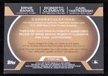 2008 Roberto Clemente Carl Yastrzemski Ernie Banks MVP HOF Topps Triple Threads Game Used Relic Baseball Trading Card (02/27)