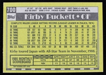 1990 Kirby Puckett Minnesota Twins Singed Topps Baseball Trading Card (JSA)