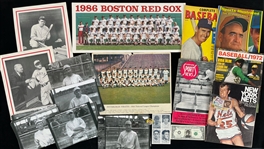 1910's-80's Baseball Basketball Football Memorabilia Collection - Lot of 50 w/ Photo Reprints (Babe Ruth, Ty Cobb), Publications, Yellow HOF Postcards & More