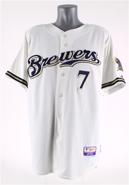 2009 JJ Hardy Milwaukee Brewers Game Worn Home Jersey (MEARS LOA/MLB Hologram)