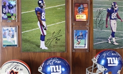 1973-2006 Brian Kelly, Tim Carter & more Signed NY Giants Mini Helmet, Photo 14x20 Plaques (Lot of 4)(JSA)