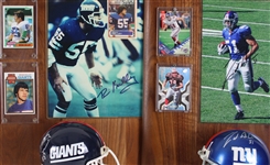 1973-2006 Brian Kelly, Tim Carter & more Signed NY Giants Mini Helmet, Photo 14x20 Plaques (Lot of 4)(JSA)