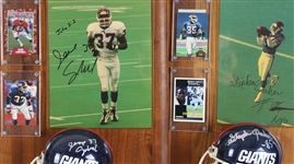 1984-1995 Stephen Baker, Marcus Buckley & more NY Giants Signed Mini Helmet, Photo 14x20 Plaques (Lot of 4)(JSA)
