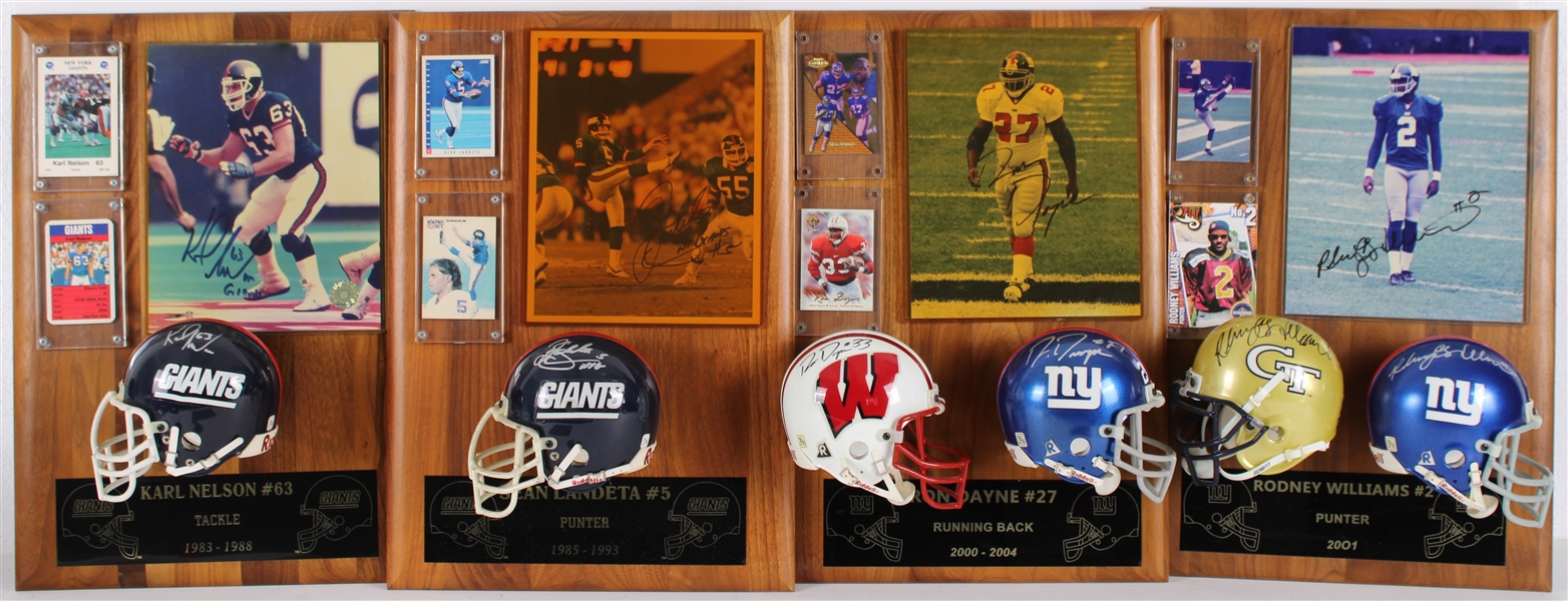 1983-2004 Rodney Williams, Karl Nelson & more NY Giants Signed Mini Helmet, Photo 14x20 Plaques (Lot of 4)(JSA)