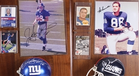 1958-92 Pat Summerall, Jeff Feagles & more NY Giants Signed Mini Helmet, Photo 14x20 Plaques (Lot of 4)(JSA)