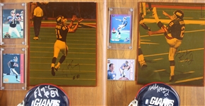 1981-96 Mike Horan, Ed McCaffrey & more NY Giants Signed Mini Helmet, Photo 14x20 Plaques (Lot of 4)(JSA) 