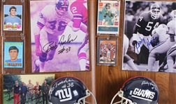 1970-2012 Bob Tucker, Lawrence Tynes & more NY Giants Signed Mini Helmet, Photo 14x20 Plaques (Lot of 4)(JSA)