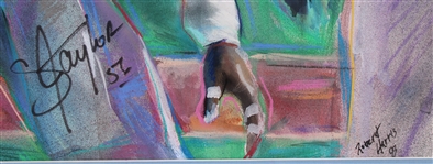 1993 Lawrence Taylor New York Giants Signed 28 x 33 Framed Chalk Art (JSA)
