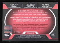 2008 Nolan Ryan George Brett Robin Yount Autographed Triple Relic Topps Trading Card TTARC-9  17/36