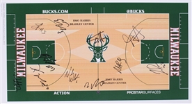 2013-14 Milwaukee Bucks Multi Signed 25 x 27 Framed Fiserv Fourm & MECCA Court Designs w/ Giannis Antetokounmpo Rookie Era Signature & More (JSA)