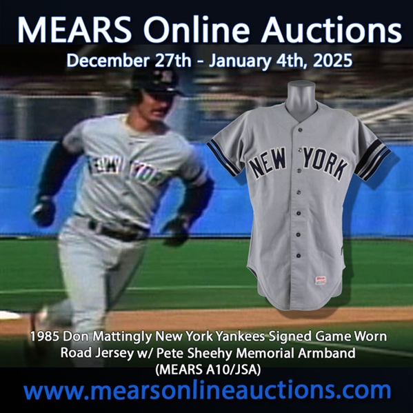 1985 MVP Season Don Mattingly New York Yankees Signed Game Worn Road Jersey w/ Pete Sheehy Memorial Armband (MEARS A10/JSA) Originally Donated to a Charity Auction by the Team