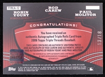 2006 Rod Carew Robin Yount Paul Molitor Signed Topps Triple Threads Baseball Relic Card