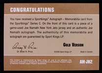 2009 Joe Namath New York Jets Signed Sportkings Football Relic Card 