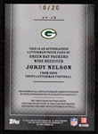2008 Jordy Nelson Green Bay Packers Signed Topps Letterman Football Relic Card