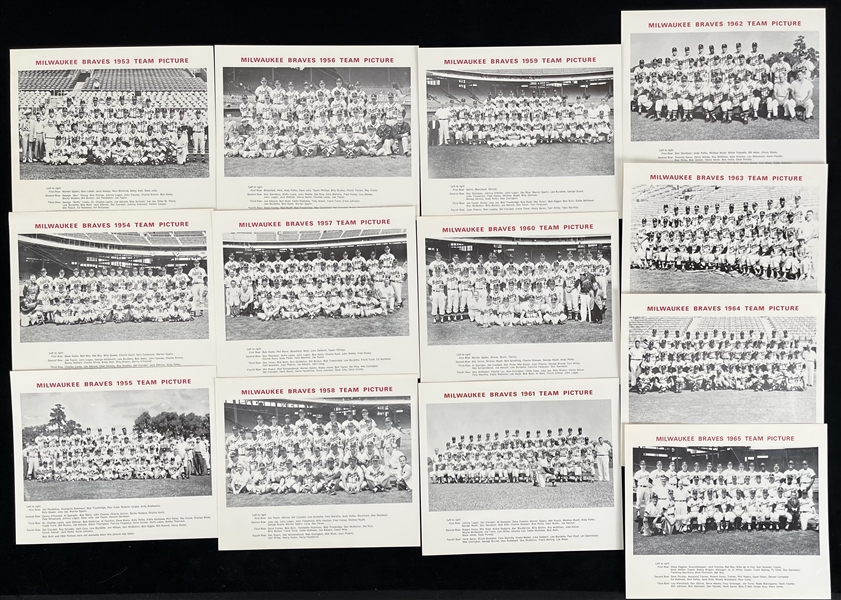 1953-65 Milwaukee Braves 8" x 9.5" Team Photos - Complete Run of 13