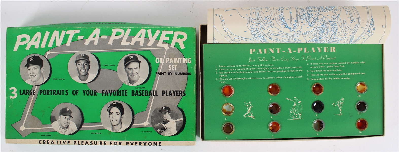 1953-57 Mickey Mantle Eddie Mathews Paint - A - Player Oil Painting Set w/ 12" x 19" Bill Bruton & Johnny Logan Milwaukee Braves Canvas