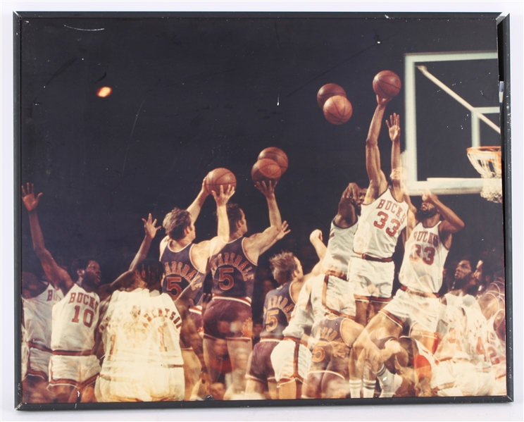 1970s Kareem Abdul Jabbar Dick Van Arsdale Bucks / Suns 16" x 20" Framed Time Lapse Photo