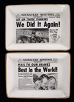 1957-58 Milwaukee Braves MacNeil & Moore Candy Dishes w/ Milwaukee Sentinel Headlines