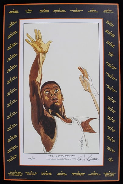 1995 Oscar Robertson Milwaukee Bucks Signed 15" x 23" Matted Career Accomplishments Lithograph (JSA) 154/980
