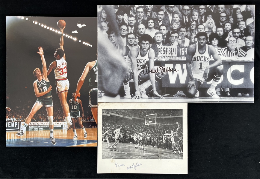 1970s Kareem Abdul Jabbar Milwaukee Bucks Oversize Photo Collection - Lot of 3 w/ 2 Signed (JSA)