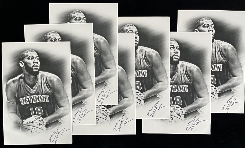 2014-15 Greg Monroe Detroit Pistons Signed 12" x 18" Lithographs - Lot of 7 (JSA) 