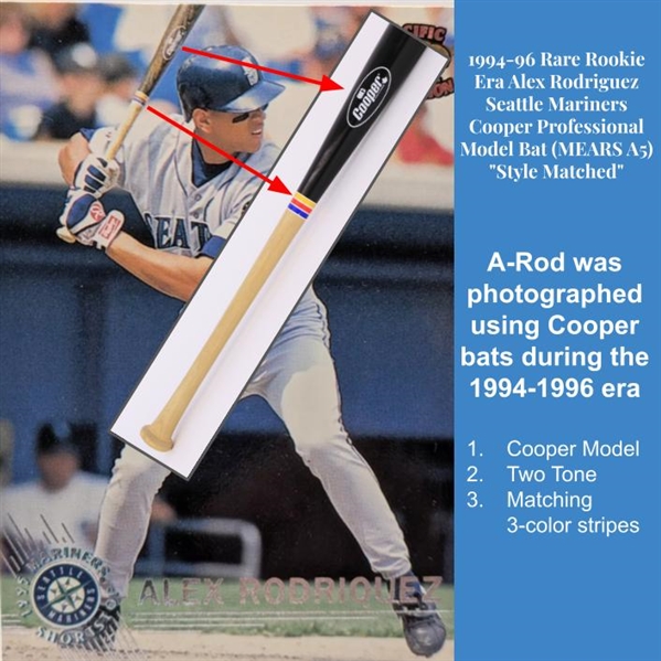 1994-96 Rare Rookie Era Alex Rodriguez Seattle Mariners Cooper Professional Model Bat (MEARS A5) "Style Matched"
