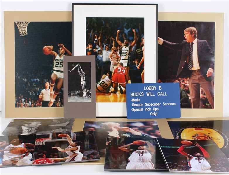 1970s-2000s Milwaukee Bucks 19x26 Framed Photos, Decals & more (Lot of 45)