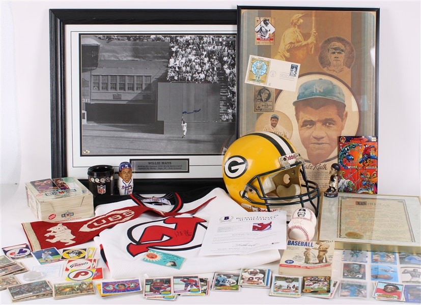1940s-2000s Baseball, Football Framed Photos, Helmet, Trading Cards & more (Lot of 100+)