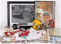 1940s-2000s Baseball, Football Framed Photos, Helmet, Trading Cards & more (Lot of 100+)