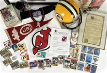 1940s-2000s Baseball, Football Framed Photos, Helmet, Trading Cards & more (Lot of 100+)