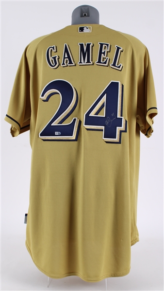 2013 Mat Gamel Milwaukee Brewers Signed Authentic Gold Alternate Jersey (MLB Hologram / JSA)