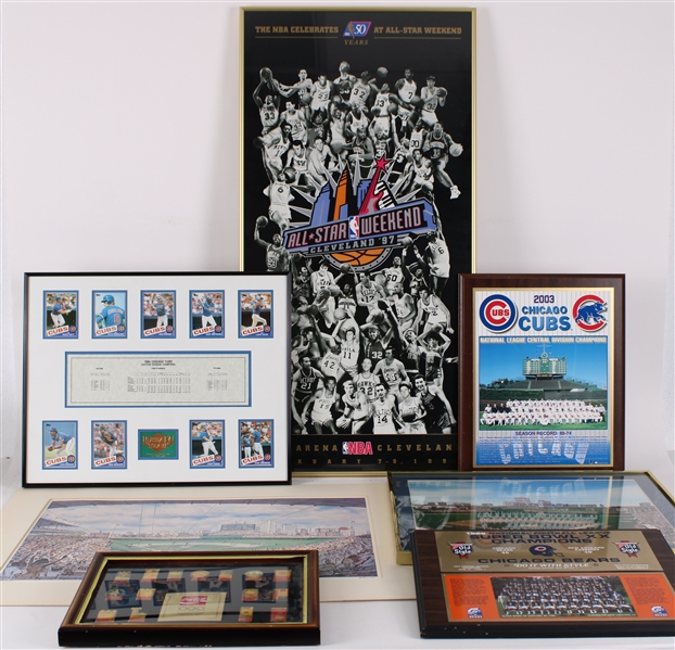 1980s-1990s Chicago Cubs & Chicago Bears 18x36 Framed Prints & more (Lot of 7)
