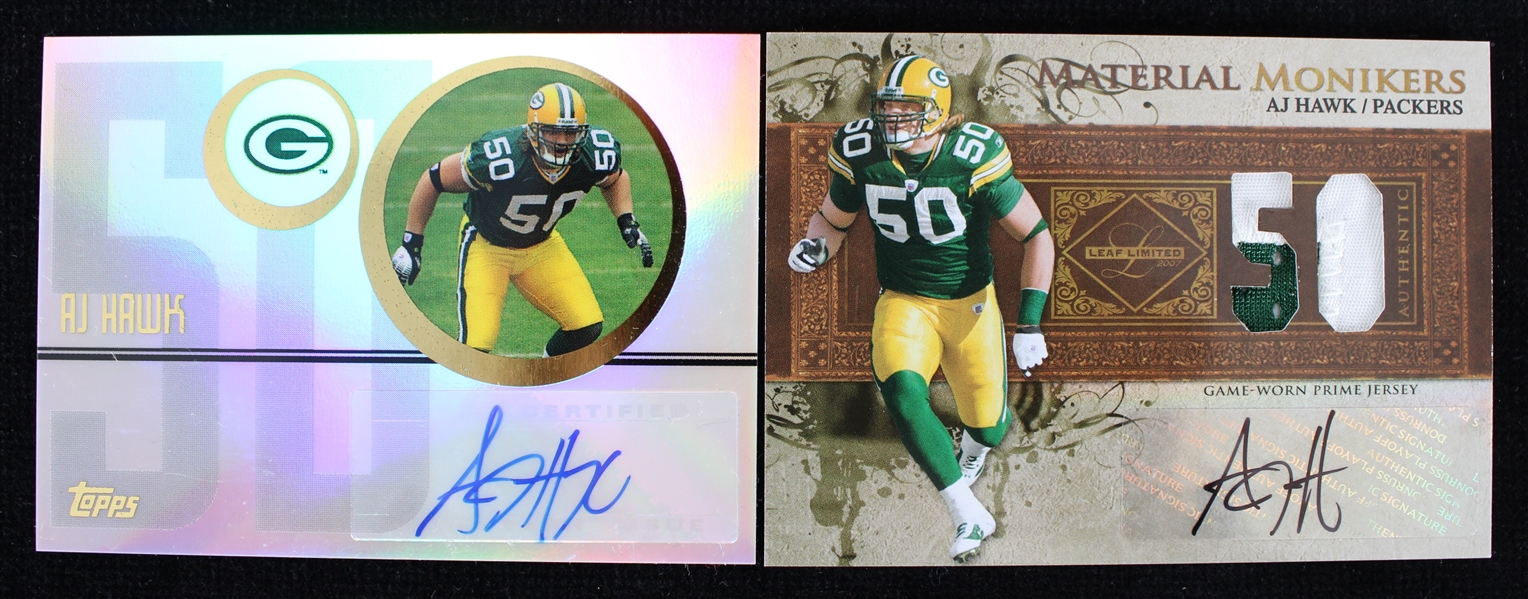 2006-07 AJ Hawk Green Bay Packers Autographed Topps and Leaf Trading Cards (Lot of 2)