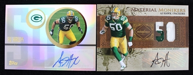 2006-07 AJ Hawk Green Bay Packers Autographed Topps and Leaf Trading Cards (Lot of 2)