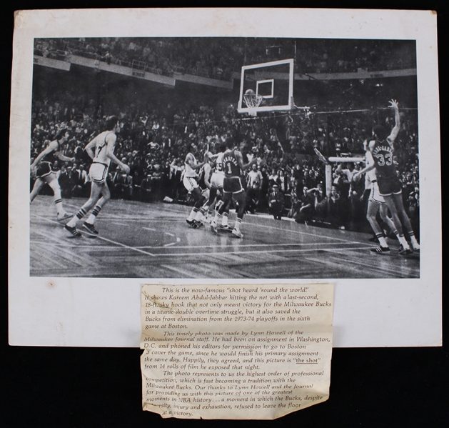 1974 Kareem Abdul Jabber Milwaukee Bucks "Shot Heard round the World" 11"x14" B&W Milwaukee Journal Photo