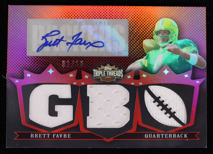 2007 Brett Favre Green Bay Packers Autographed Topps Triple Threads Trading Card TTRA-121 Numbered 01/18