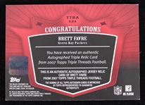 2007 Brett Favre Green Bay Packers Autographed Topps Triple Threads Trading Card TTRA-121 Numbered 01/18