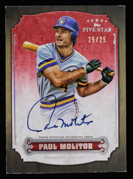 2012 Paul Molitor Milwaukee Brewers Autographed Topps Five Star Trading Card FSA-PM Numbered 25/25