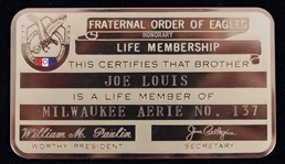 1950s Joe Louis World Heavyweight Champion Fraternal Order of Eagles Honorary Life Membership Card