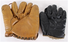 1910's-40's Store Model Baseball Mitt Collection - Lot of 2 w/ Whitey Kurowski Player Endorsed Dubow & Black Leather Five Finger Mitt