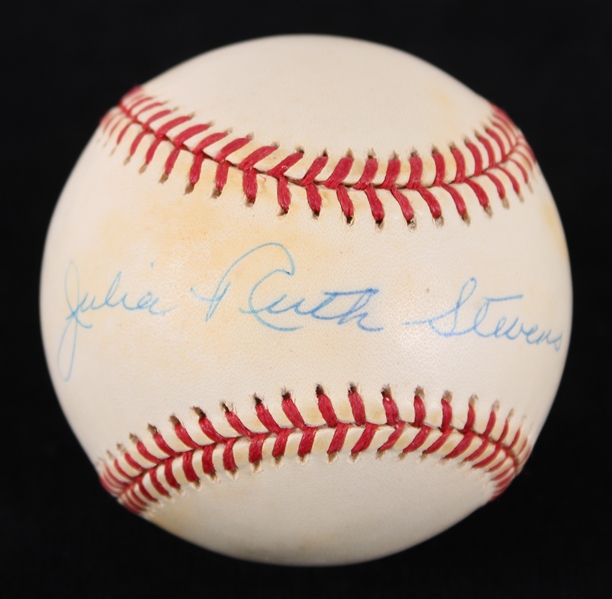 1993-94 Julia Ruth Stevens Daughter of Babe Ruth Signed OAL Brown Baseball (PSA/DNA)