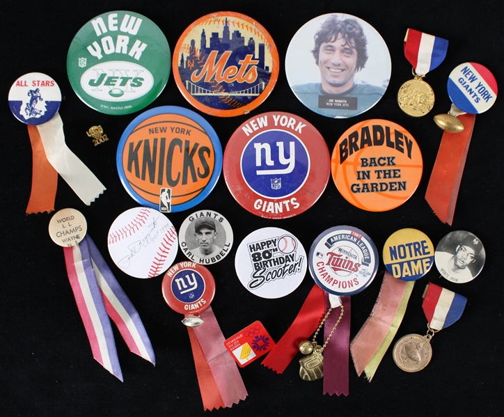 1950s-70s Baseball Football Basketball Pinback Button Collection - Lot of 20