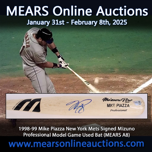 1998-99 Mike Piazza New York Mets Signed Mizuno Professional Model Game Used Bat (MEARS A8)