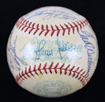1956 American League All Stars Team Signed OAL Harridge Baseball w/ 27 Signatures Including Mickey Mantle (Triple Crown Season), Ted Williams, Yogi Berra, Billy Martin & More (Full JSA Letter)